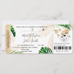 Hochzeit in Urlaubsort Boarding Pass Flugzeug Trop Einladung