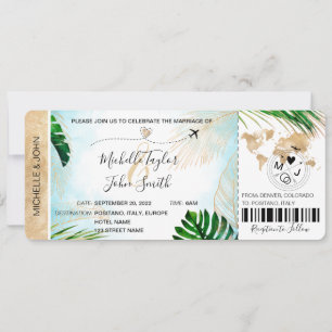 Hochzeit in Urlaubsort Boarding Pass Flugzeug Trop Einladung