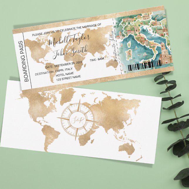 Hochzeit in Urlaubsort Boarding Pass Italien Einladung (Von Creator hochgeladen)