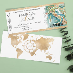 Hochzeit in Urlaubsort Boarding Pass Italien Einladung
