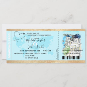 Hochzeit in Urlaubsort Boarding Pass Santorini Gri Einladung
