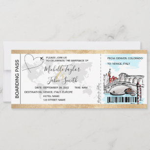 Hochzeit in Urlaubsort Boarding Pass Venedig Itali Einladung
