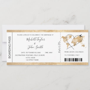Hochzeit in Urlaubsort Boarding Ticket Gold Plan Einladung