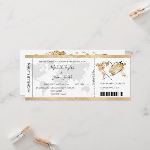Hochzeit in Urlaubsort Boarding Ticket Gold Plan Einladung