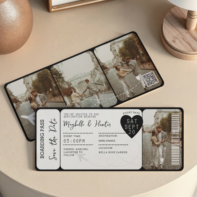 Hochzeit in Urlaubsort Boarding Ticket QR Code Einladung (Destination Wedding Boarding Pass Ticket QR Code Invitation)
