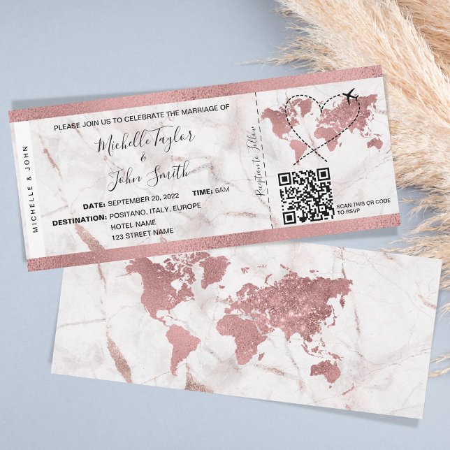 Hochzeit in Urlaubsort Boarding Ticket QR Code Einladung (Von Creator hochgeladen)