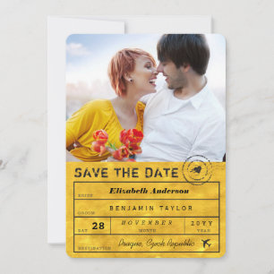 Hochzeit in Urlaubsort Class Gold Gepäckmarke Foto Save The Date