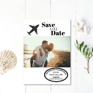 Hochzeit in Urlaubsort der Briefmarke Save the Dat Date