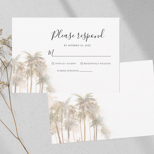 Hochzeit in Urlaubsort der Küstenwasserpalmen Palm RSVP Karte (Tropical Palm Trees Wedding Response Enclosure RSVP Card)