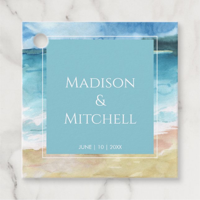 Hochzeit in Urlaubsort des Aquarells Geschenkanhänger (Vorderseite)