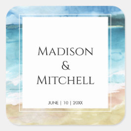Hochzeit in Urlaubsort des Aquarells Quadratischer Aufkleber