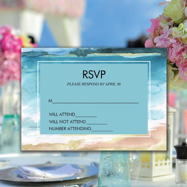 Hochzeit in Urlaubsort des Aquarells RSVP Karte (Von Creator hochgeladen)