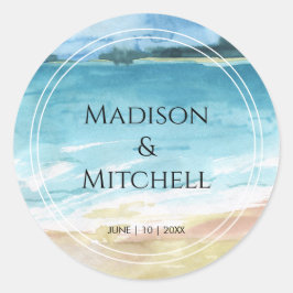 Hochzeit in Urlaubsort des Aquarells Runder Aufkleber