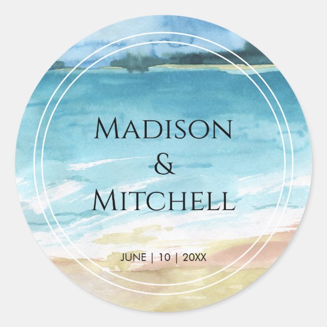Hochzeit in Urlaubsort des Aquarells Runder Aufkleber (Vorderseite)