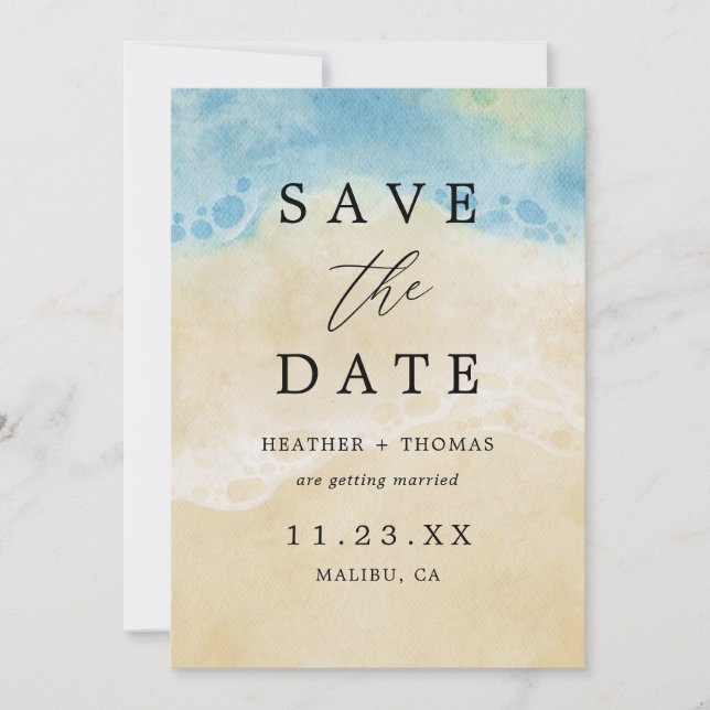 Hochzeit in Urlaubsort des Aquarells Save The Date (Vorderseite)