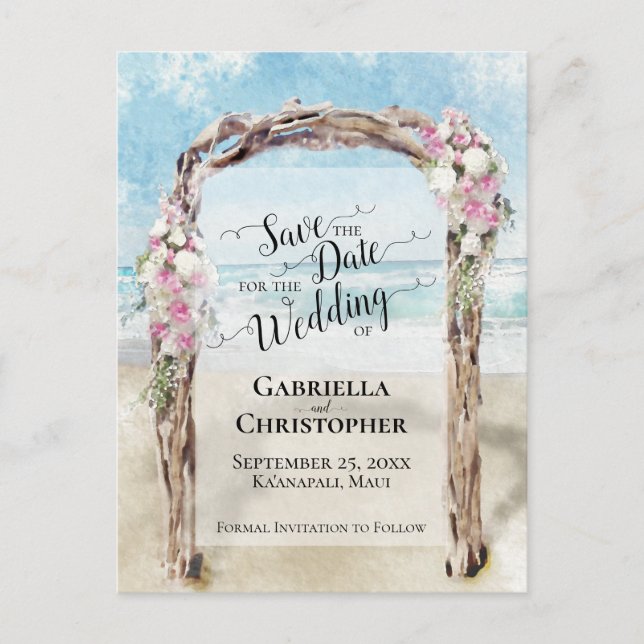 Hochzeit in Urlaubsort des Aquarells Save the Date Ankündigungspostkarte (Vorderseite)