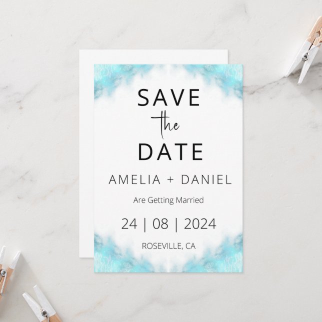 Hochzeit in Urlaubsort des tropischen Strandes Sav Einladung (Vorderseite/Rückseite Beispiel)