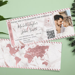 Hochzeit in Urlaubsort Gold Boarding Pass QR Code  Einladung