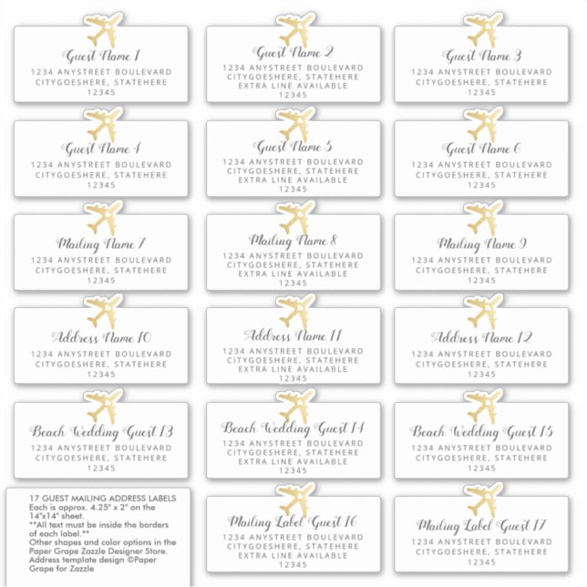 Hochzeit in Urlaubsort Gold Guest Address Sticker (Vorderseite)