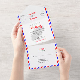 Hochzeit in Urlaubsort Ibiza Spanien Airmail All In One Einladung