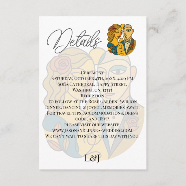 Hochzeit in Urlaubsort künstlerische Silhouette Mo Begleitkarte (Vorderseite)