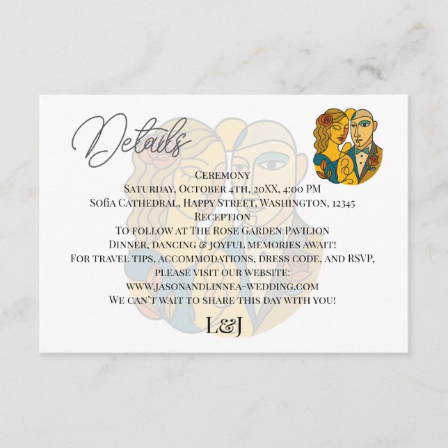 Hochzeit in Urlaubsort künstlerische Silhouette Mo Begleitkarte (Vorderseite)