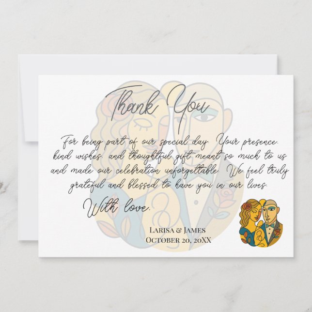 Hochzeit in Urlaubsort künstlerische Silhouette Mo Dankeskarte (Vorderseite)