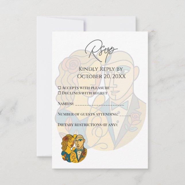 Hochzeit in Urlaubsort künstlerische Silhouette Mo RSVP Karte (Vorderseite)