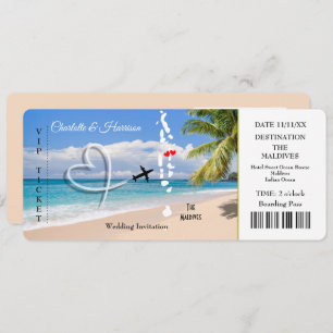 Hochzeit in Urlaubsort Maldives Ticket Einladung