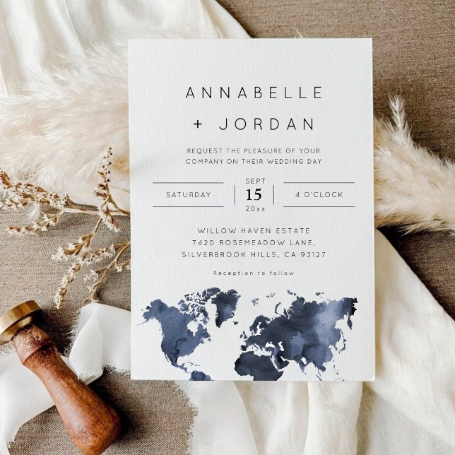 Hochzeit in Urlaubsort Navy Blue Gray Indigo Foto Einladung (Destination Wedding Navy Blue Gray Indigo Photo Invitation)