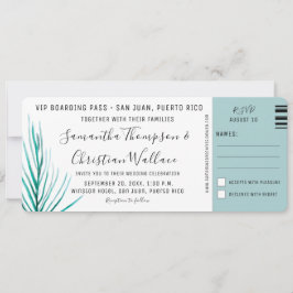 Hochzeit in Urlaubsort Palm Aquarell Boarding Pass Einladung