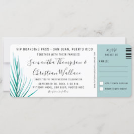 Hochzeit in Urlaubsort Palm Aquarell Boarding Pass Einladung