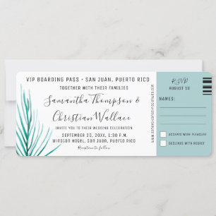 Hochzeit in Urlaubsort Palm Aquarell Boarding Pass Einladung
