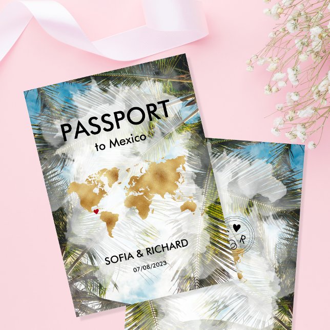 Hochzeit in Urlaubsort Palm Beach Gold Weltkarte Einladung (Von Creator hochgeladen)