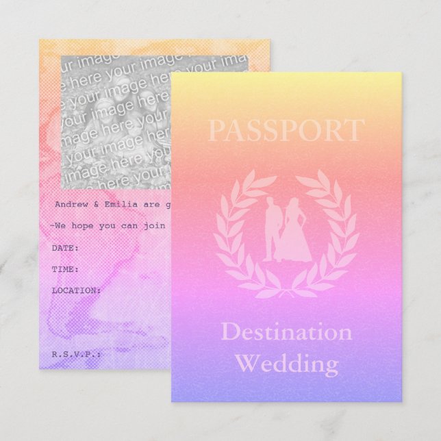 Hochzeit in Urlaubsort Pass Einladung (Vorne/Hinten)