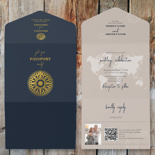 Hochzeit in Urlaubsort Passport Compass Hochzeit All In One Einladung