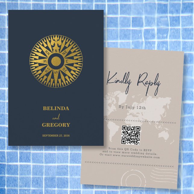 Hochzeit in Urlaubsort Passport Compass Hochzeit Begleitkarte (Destination Wedding Passport Compass Wedding Enclosure Card)