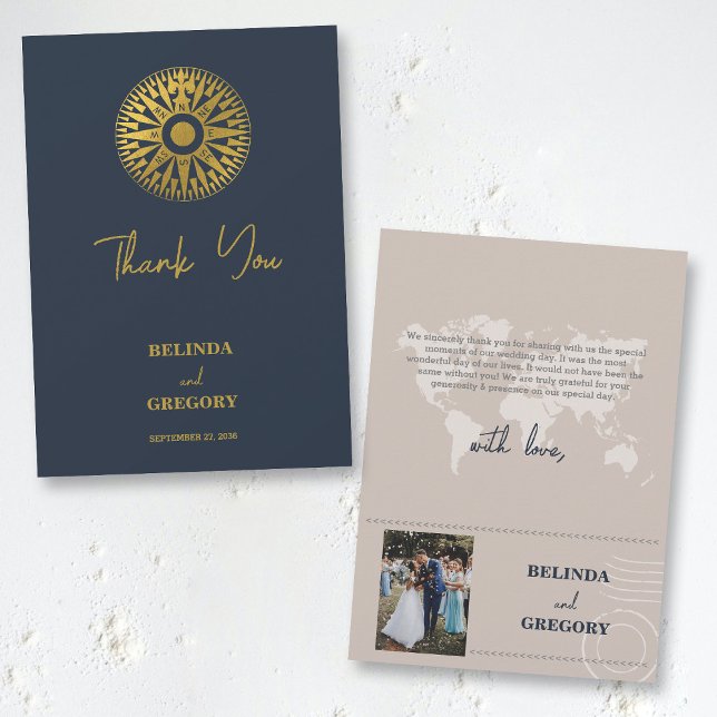 Hochzeit in Urlaubsort Passport Compass Hochzeit Dankeskarte (Destination Wedding Passport Compass Wedding Thank You Card)