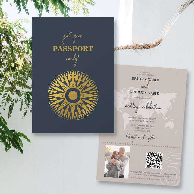 Hochzeit in Urlaubsort Passport Compass Hochzeit Einladung (Destination Wedding Passport Compass Wedding Invitation)