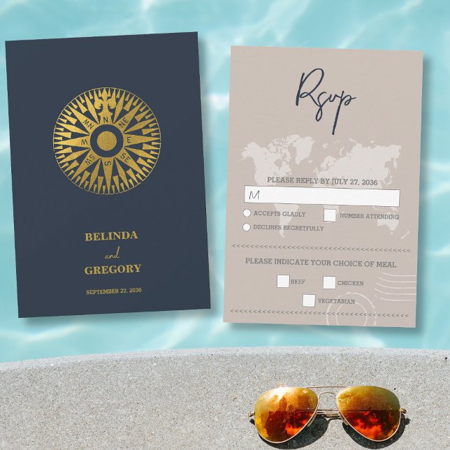 Hochzeit in Urlaubsort Passport Compass Hochzeit RSVP Karte (Destination Wedding Passport Compass Wedding RSVP Card)