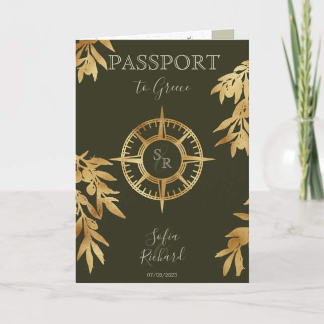 Hochzeit in Urlaubsort-Passport für Olivenöl - QR- Einladung (Vorderseite)