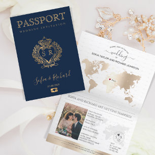 Hochzeit in Urlaubsort Passport Gold Wappen Italie Einladung