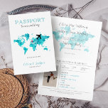 Hochzeit in Urlaubsort Passport Mint & Blue World  Einladung<br><div class="desc">Hochzeit in Urlaubsort Passport Mint & Blue World Map Einladung</div>