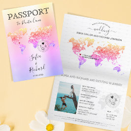 Hochzeit in Urlaubsort Passport Weltkarte Einladung
