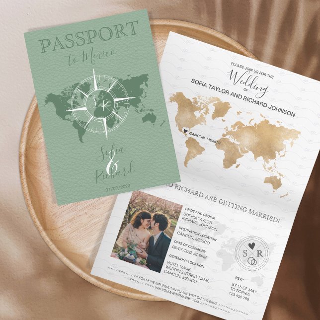 Hochzeit in Urlaubsort Passport Weltkarte Einladung (Von Creator hochgeladen)