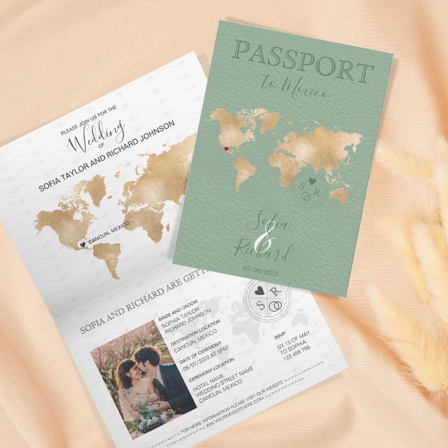 Hochzeit in Urlaubsort Passport Weltkarte Mexiko S Einladung (Von Creator hochgeladen)