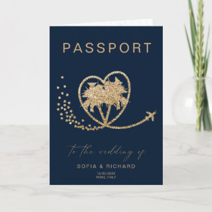 Hochzeit in Urlaubsort Passport Weltkarte QR Code Einladung