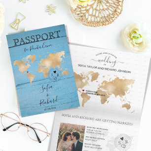 Hochzeit in Urlaubsort Passport World Map Dominika Einladung