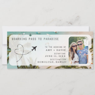 Hochzeit in Urlaubsort QR Code Foto Boarding Pass Einladung
