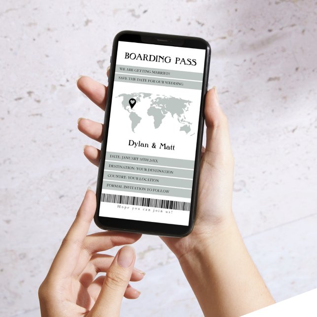 Hochzeit in Urlaubsort Sage Electronic Boarding Pa Save The Date (electronic boarding pass save the date destination wedding sage world map)